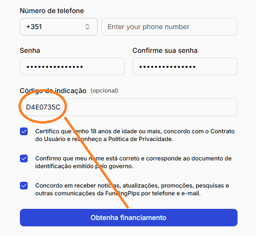 Código de Referência FundingPips
